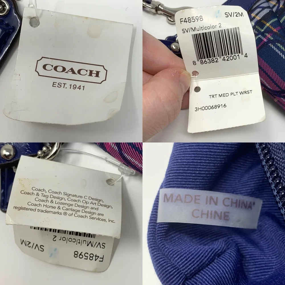 Coach Tartan Print Pleated Patent Trim Wristlet - Picture 9 of 9